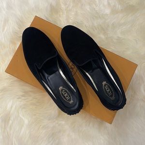 Tod’s Black Suede Loafers